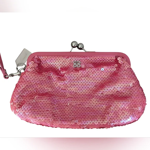 Coach Raspberry Pink Sequin Kisslock Clutch - Limited Edition
